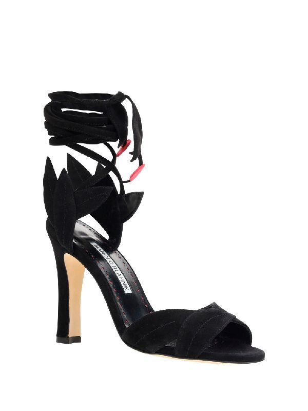 Manolo Blahnik 95mm Floral-motif Leather Sandals In Black