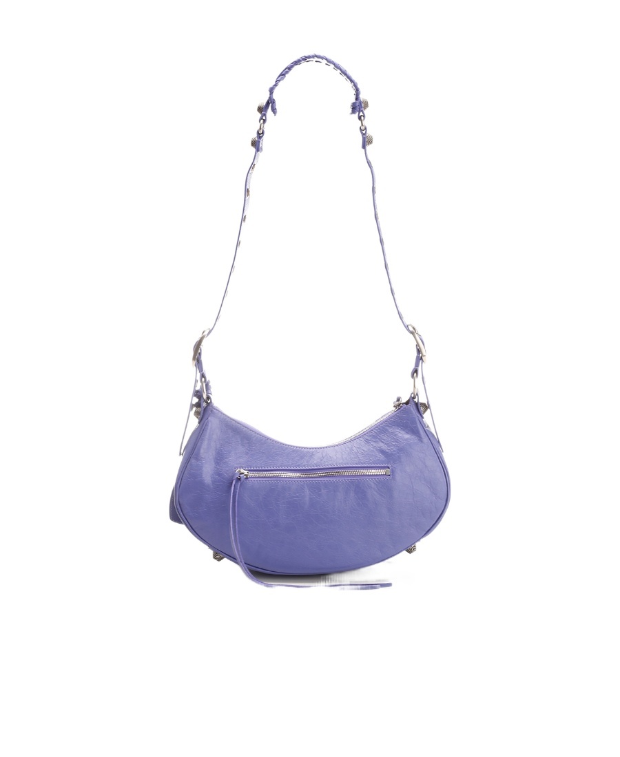 Balenciaga Green Leather Shoulder Handbag With Magnetic Closure And Metal Details In Purple