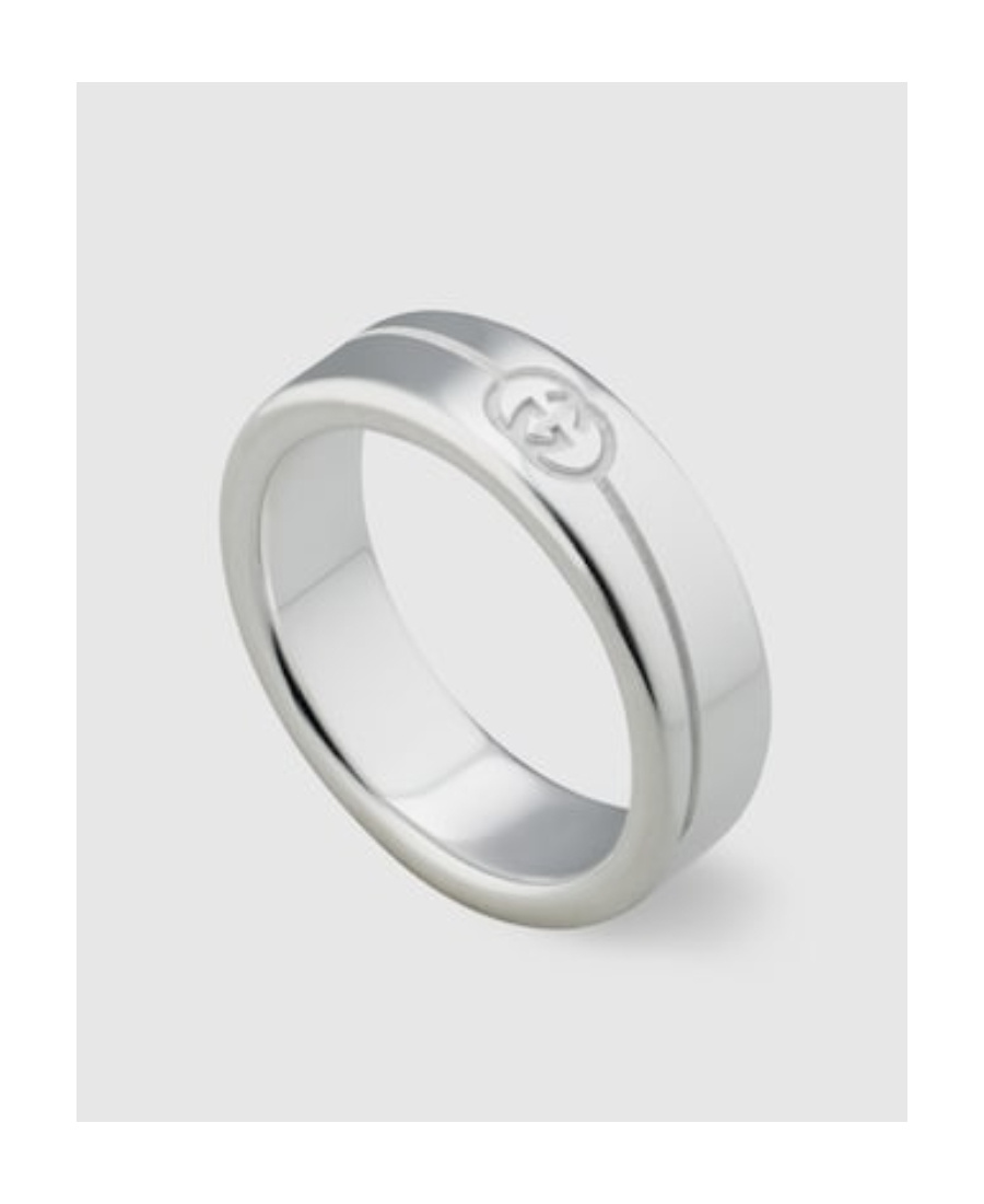 Gucci Diagonal Interlocking G Ring In Silver