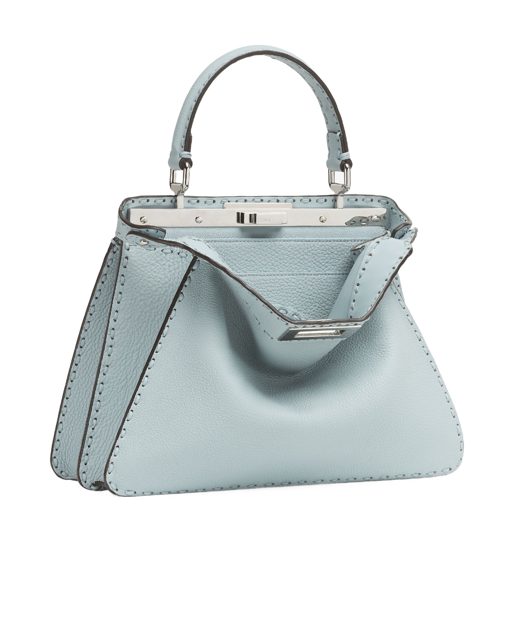 FENDI LIGHT BLUE SELLERIA BAG WITH 646 HAND-SEWN TOPSTITCHES