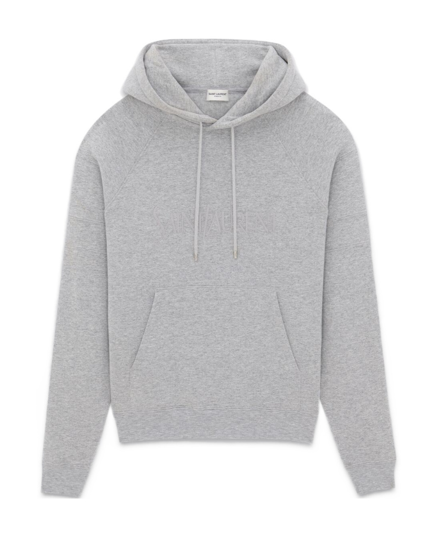 Saint Laurent Grey Hoodie With Cassandre Embroidery In Cotton Woman In Gray