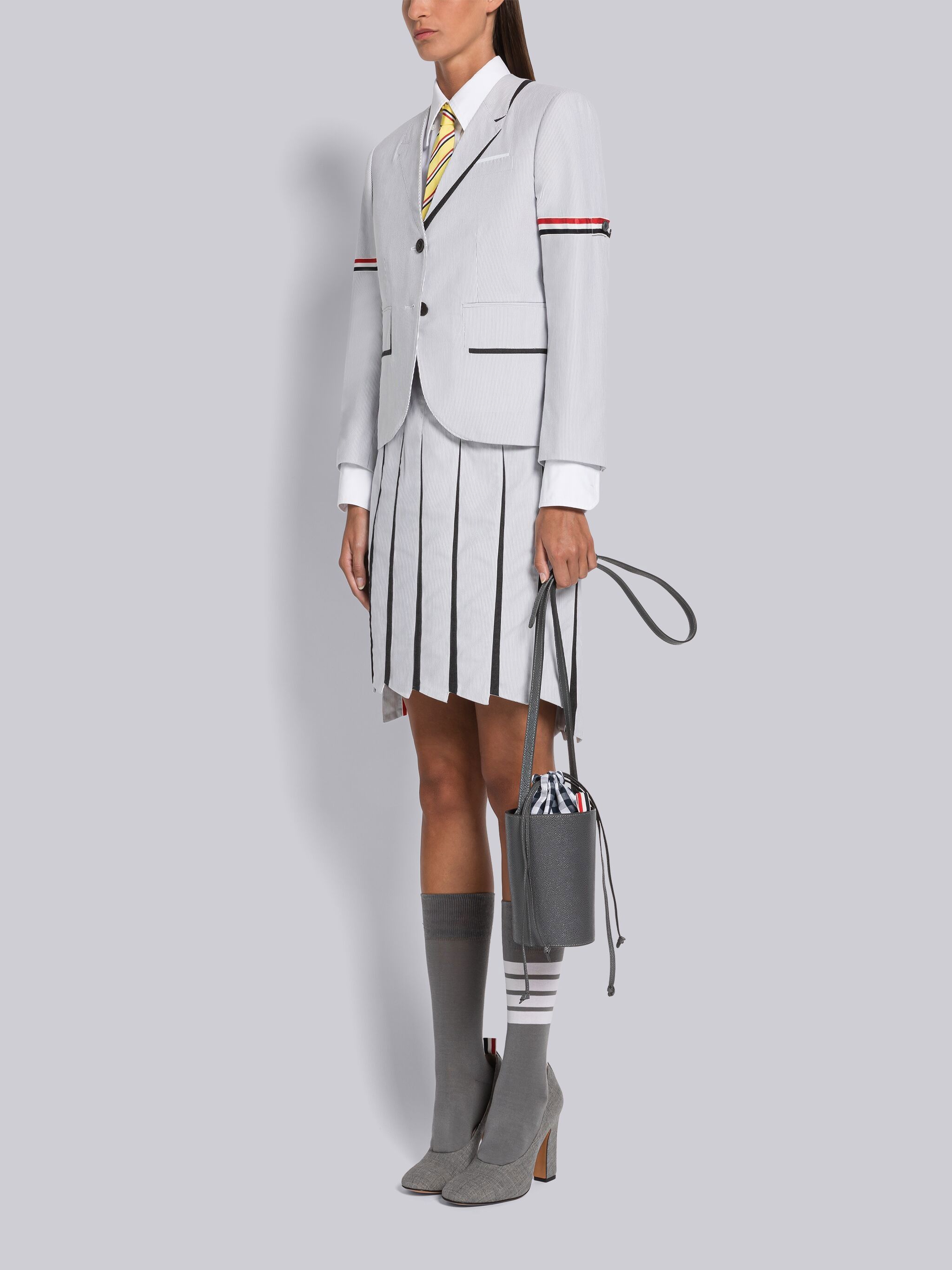 THOM BROWNE MINI DRAWSTRING-TOP LEATHER BUCKET BAG
