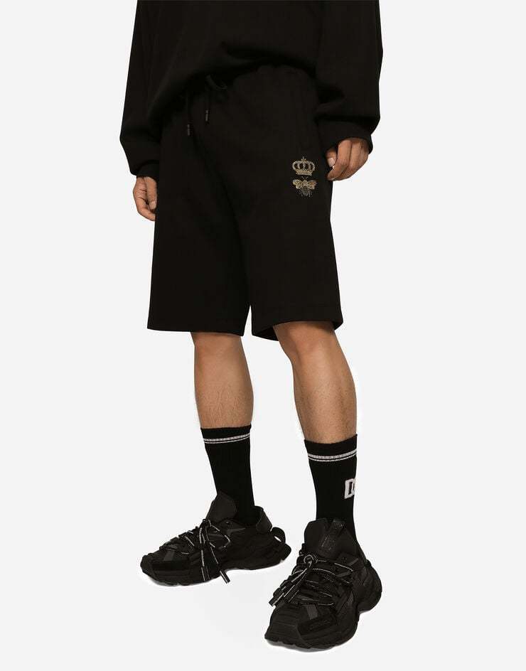 Dolce & Gabbana Drawstring-waist Cotton-blend Track Shorts In Black