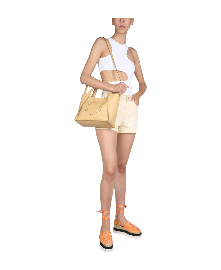 Stella Mccartney Denim Shorts With Branded Band In Nude