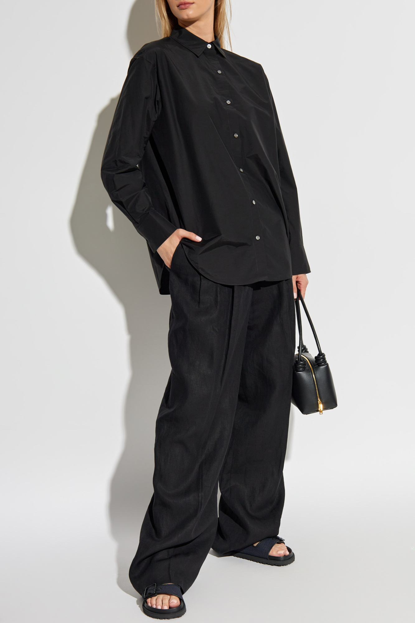 Theory Double-pleat Linen Trousers In Black