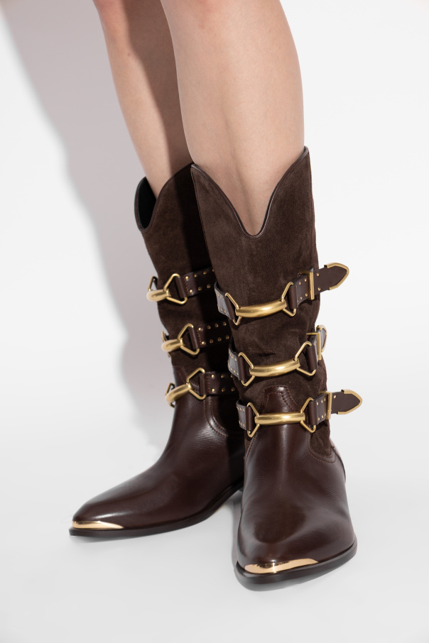 Isabel Marant 30mm Buckle-detail Suede Leather Boots In Brown