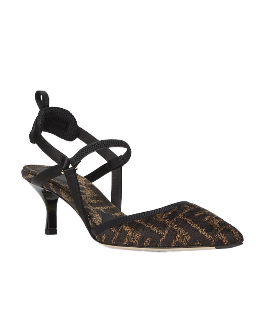Fendi Medium-heel Black Chenille Slingbacks In Black