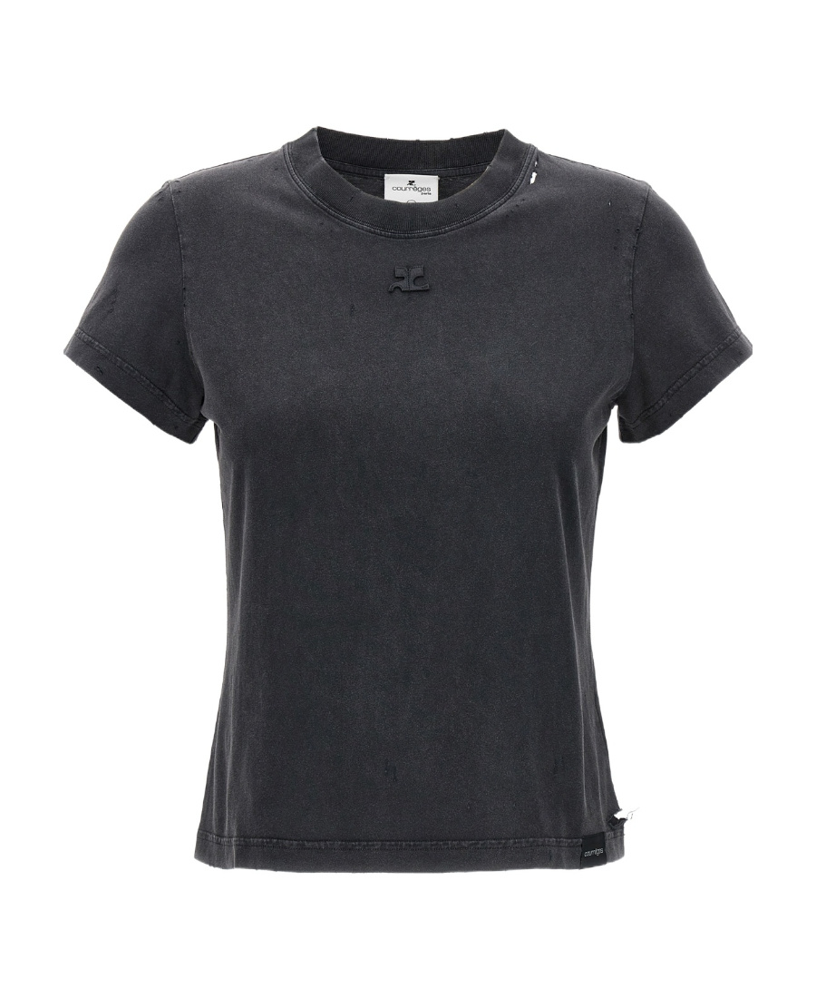 Shop Courrèges Ac Destroyed Cotton T-shir In Black