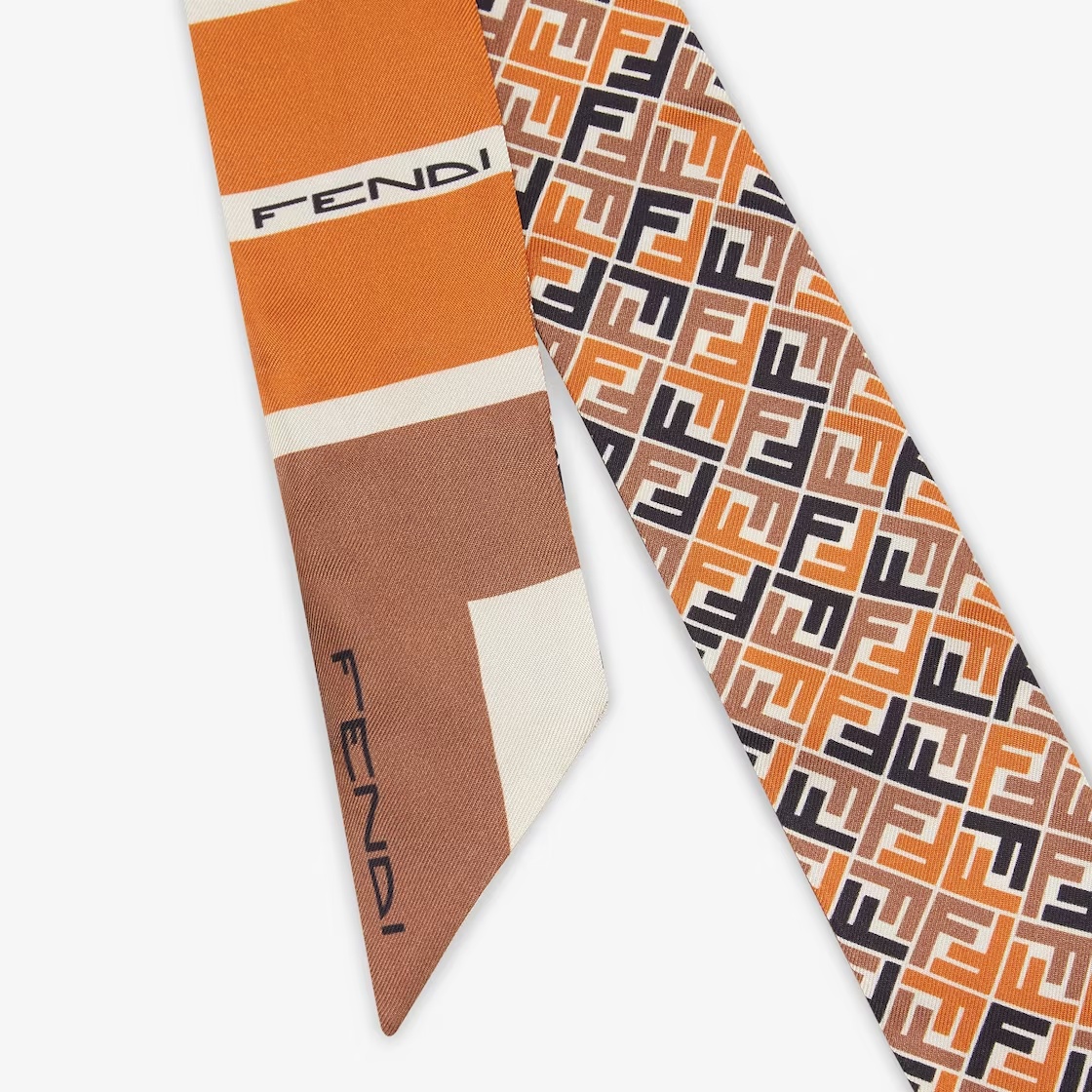 Shop Fendi Multicolour Silk Narrow Scarf In Brown