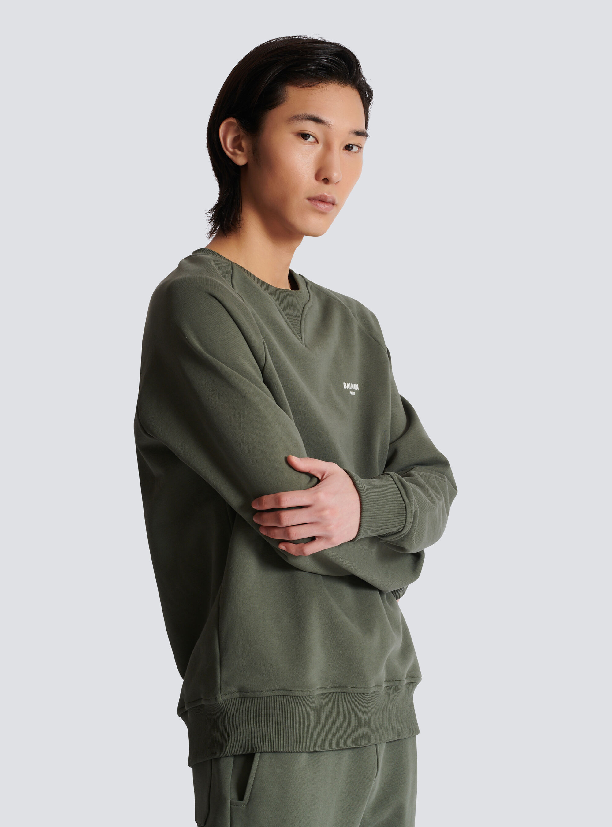 Shop Balmain Paris Flocked Sweatshirt In Black