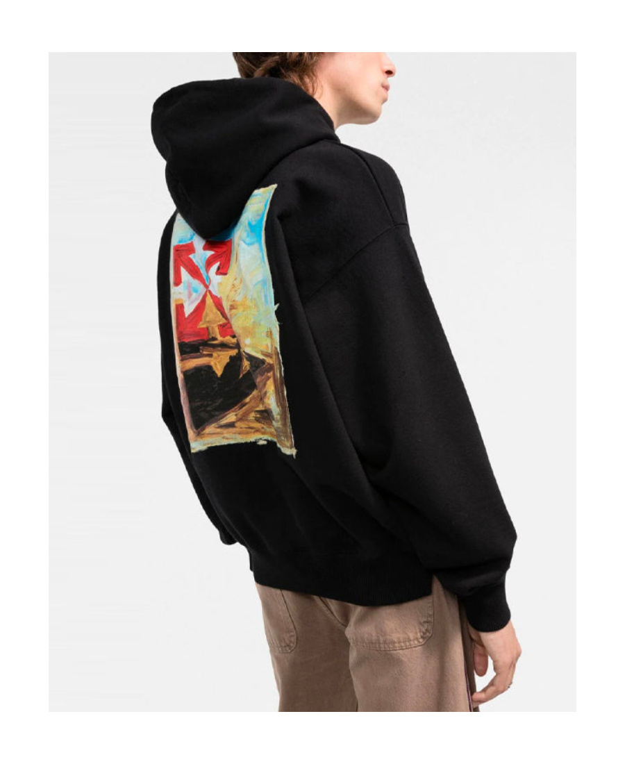 Off-white Logo-print Arrow Painterly-print Hoodie In Black