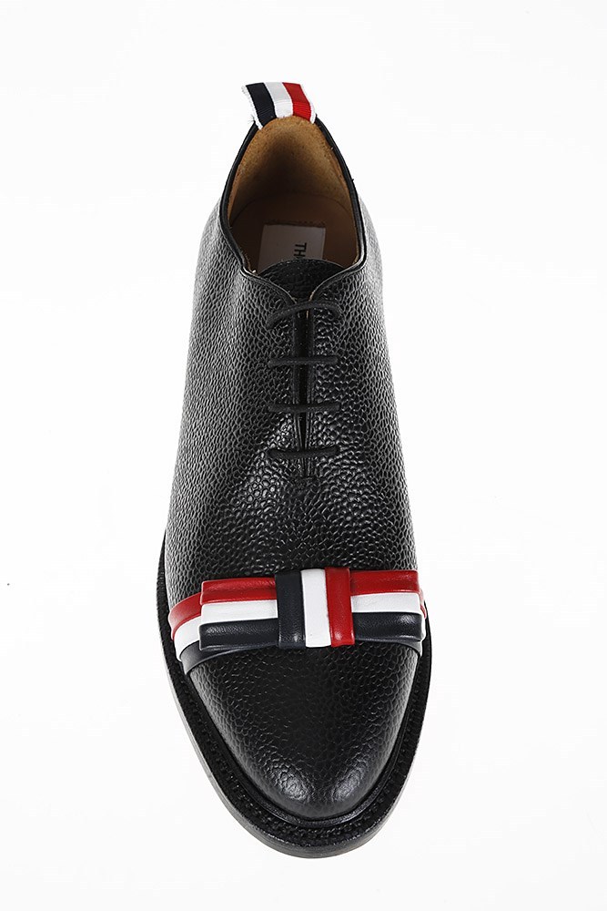 Shop Thom Browne Wholecut Tricolour Bow Shoe In Black