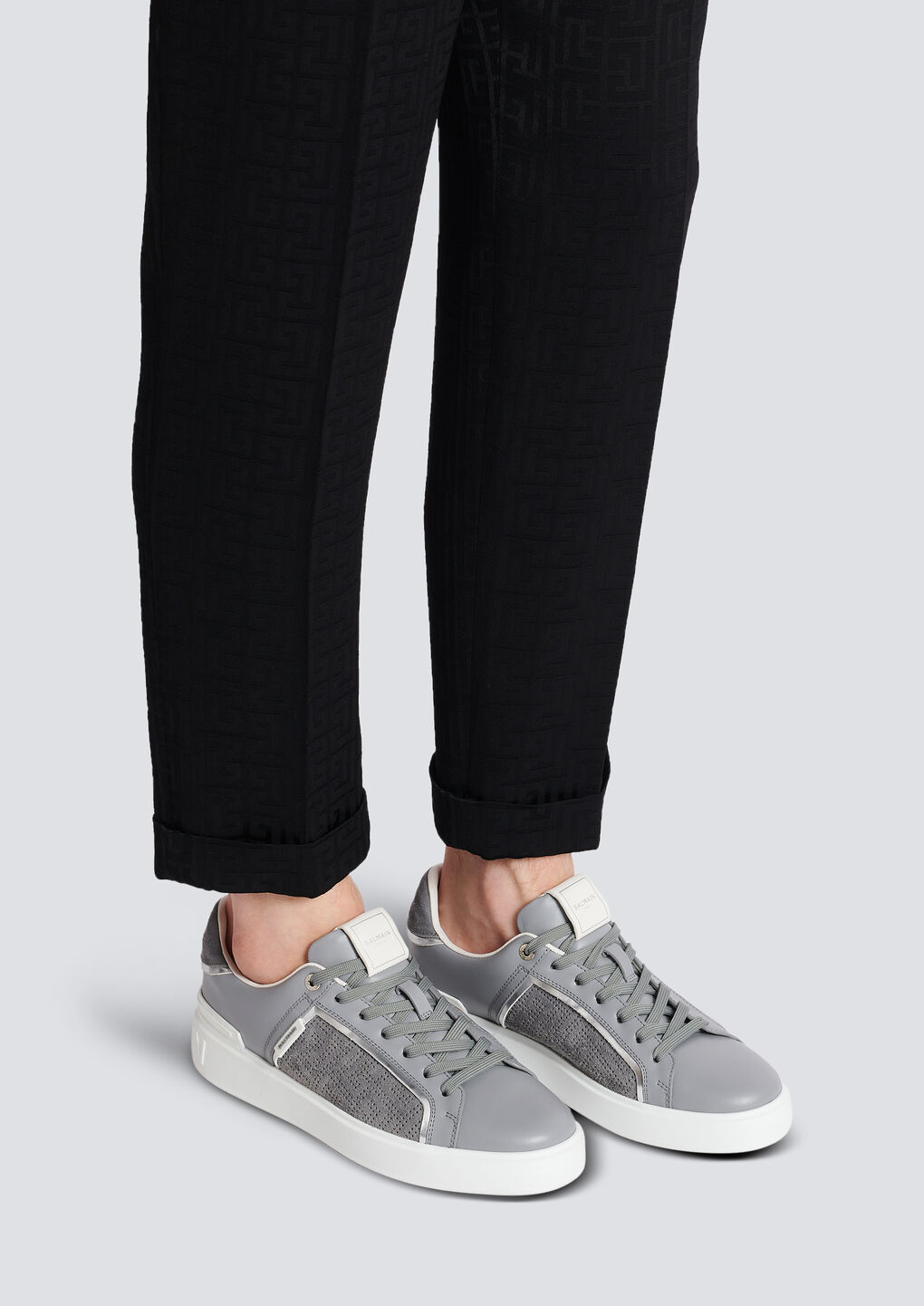 Balmain B-court Leather Sneakers In Gray