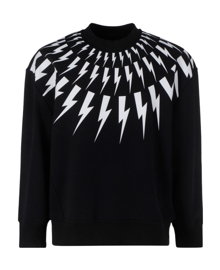 Neil Barrett Fairisle Thunderbolt Cotton Sweatshirt In Black