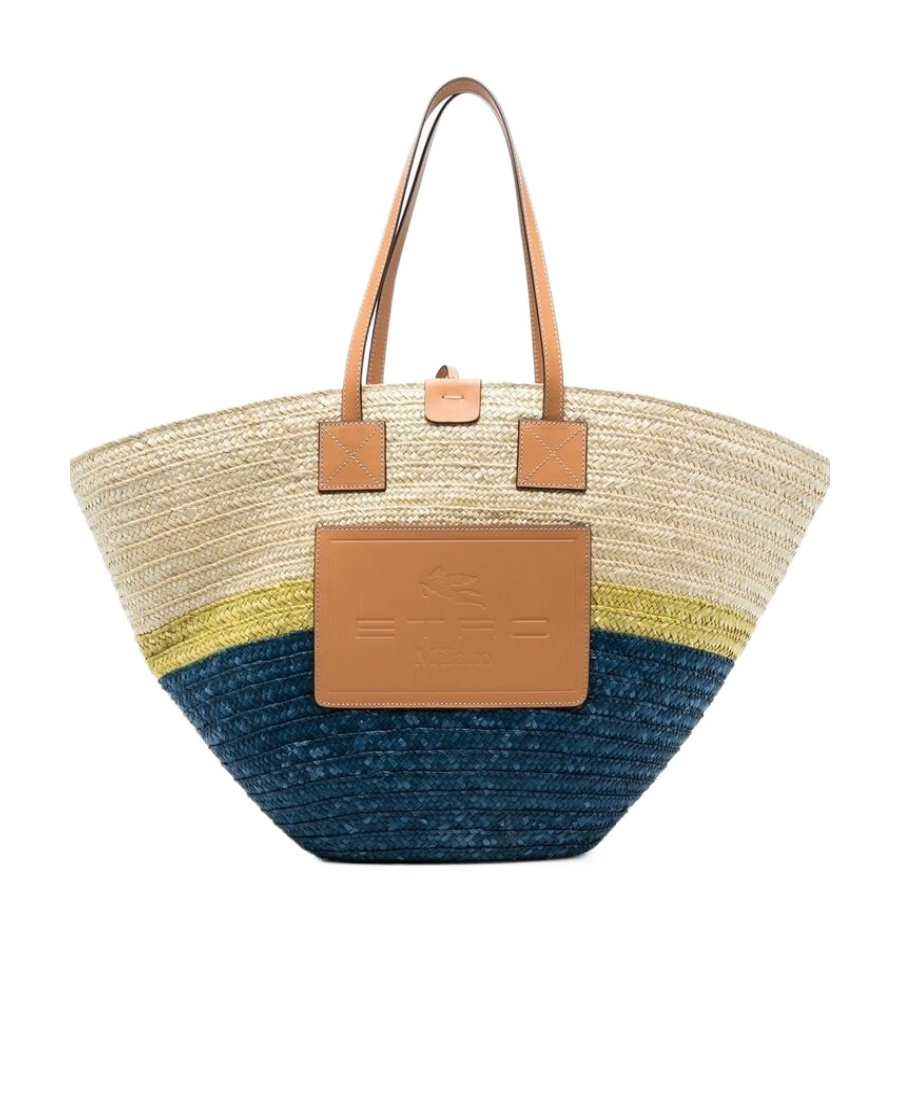 Etro Logo-patch Straw Tote Bag In Nude