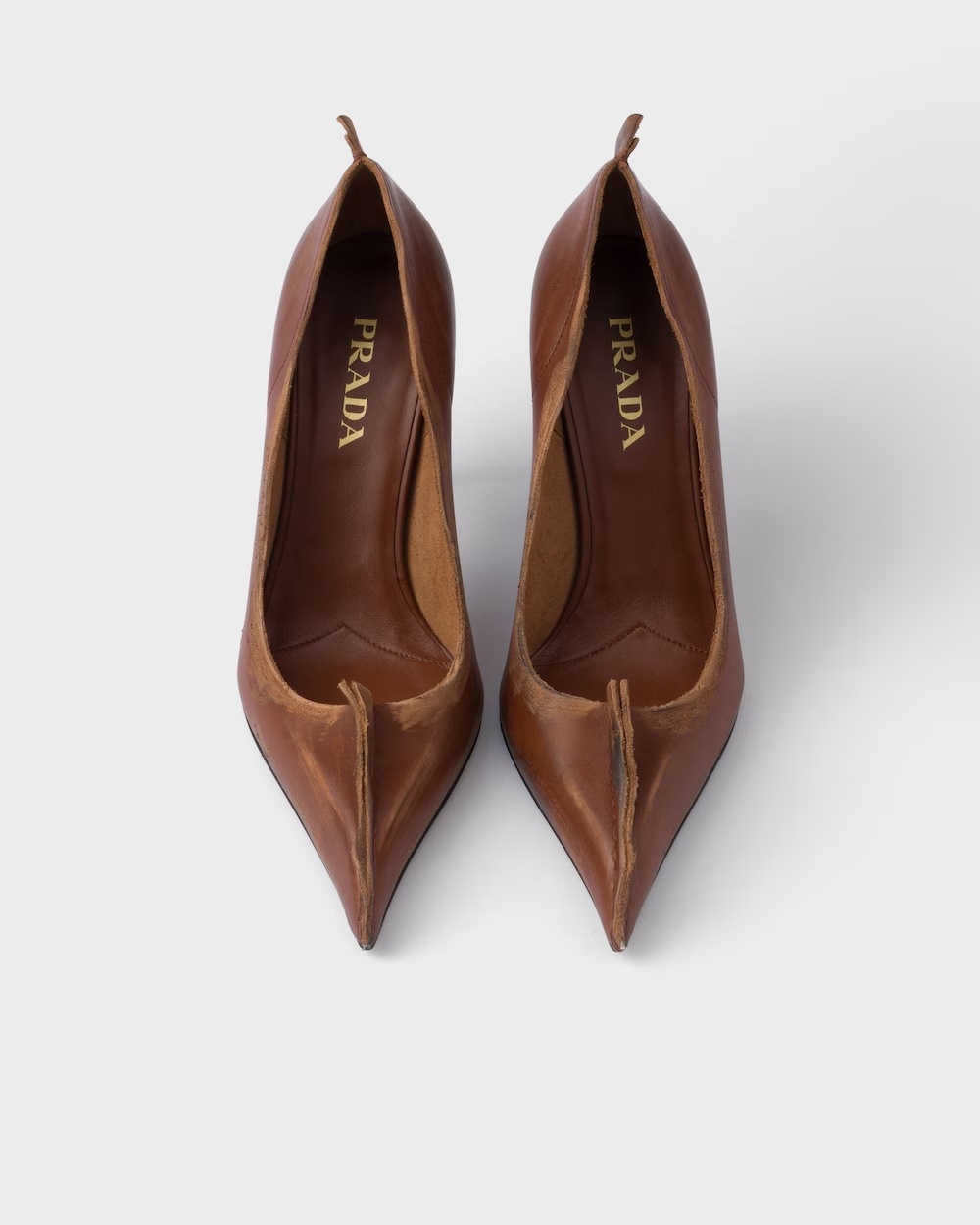 Prada 85mm Antiqued Leather Pumps In Brown