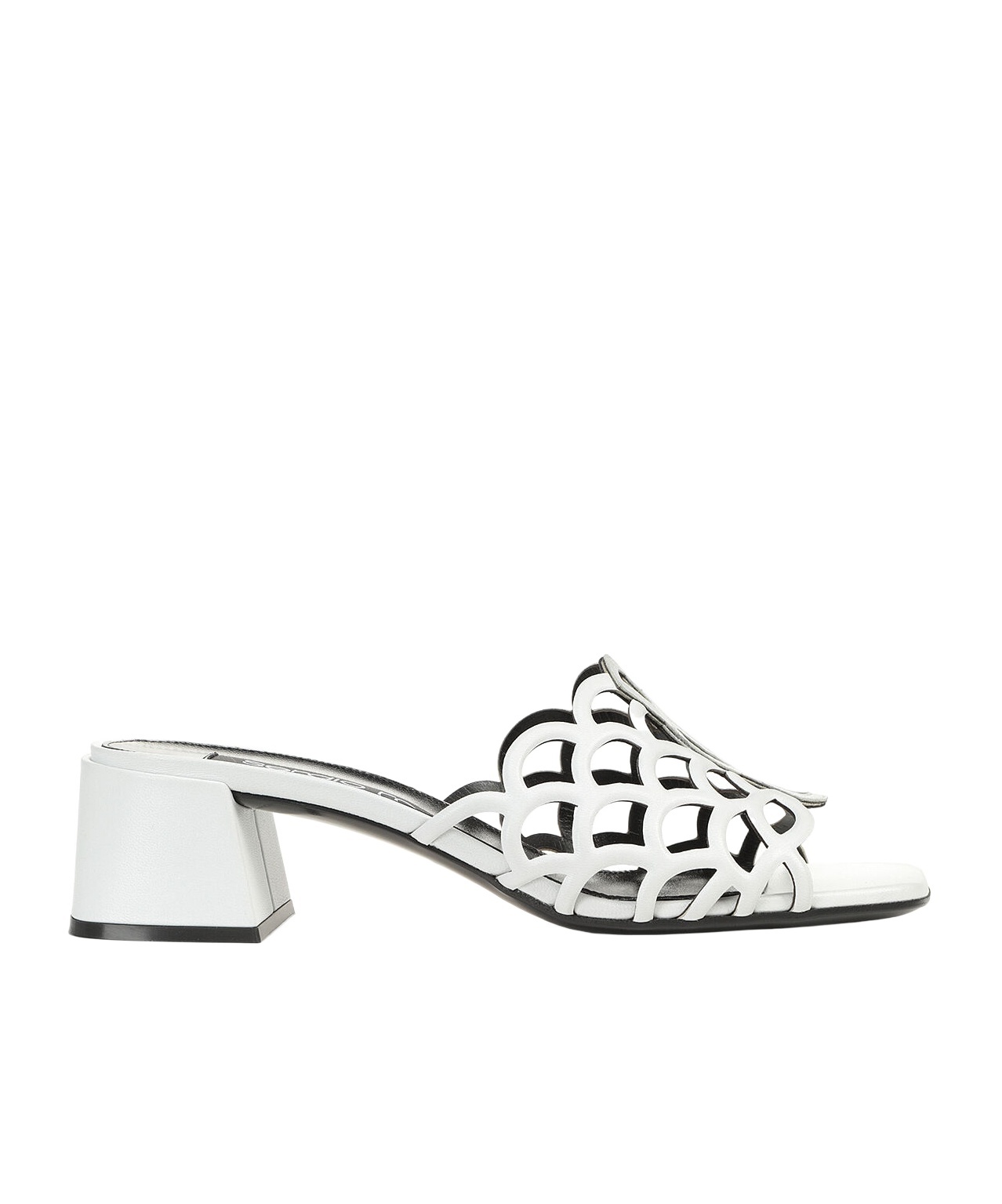 Sergio Rossi Low Block Heel Mules With Openwork Detail In White