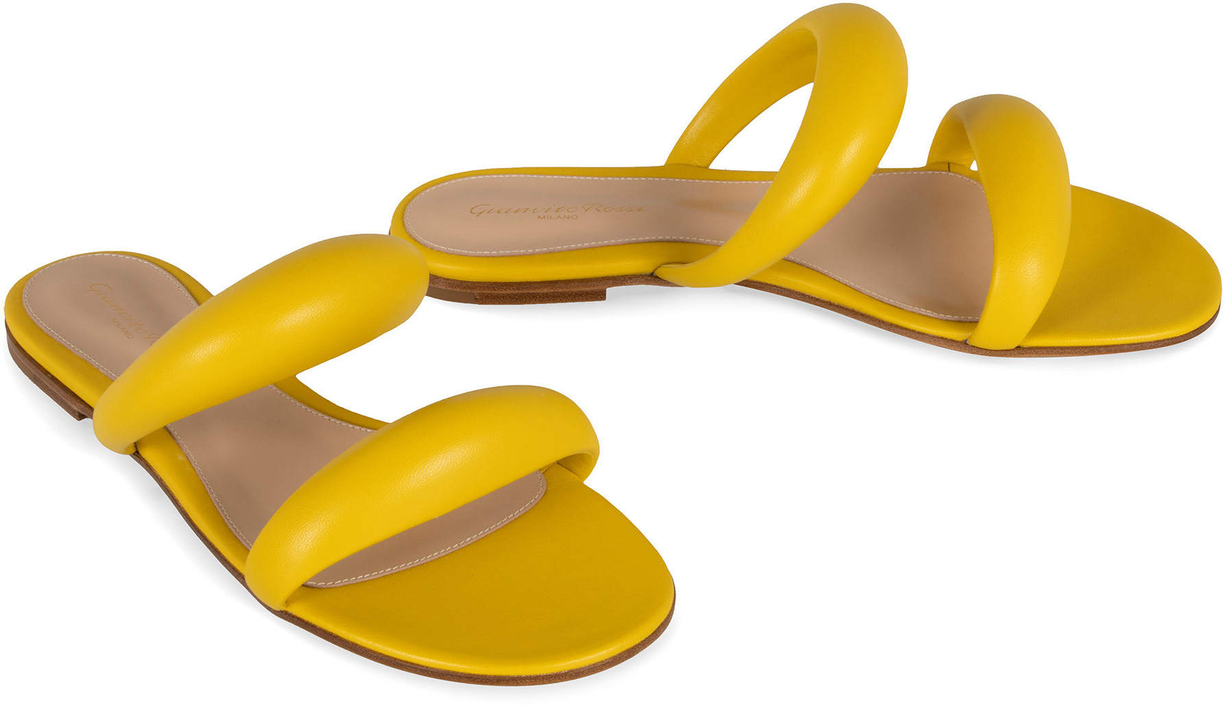 Gianvito Rossi Double-strap Leather Sandals In Yellow