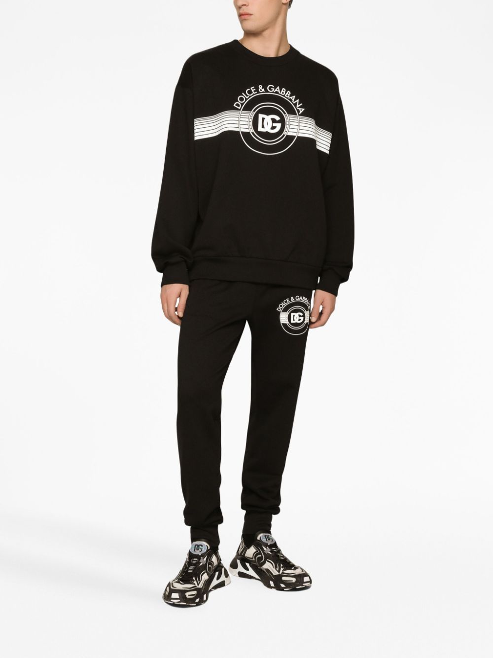 Dolce & Gabbana Logo-print Long-sleeved Cotton Sweatshirt In Black