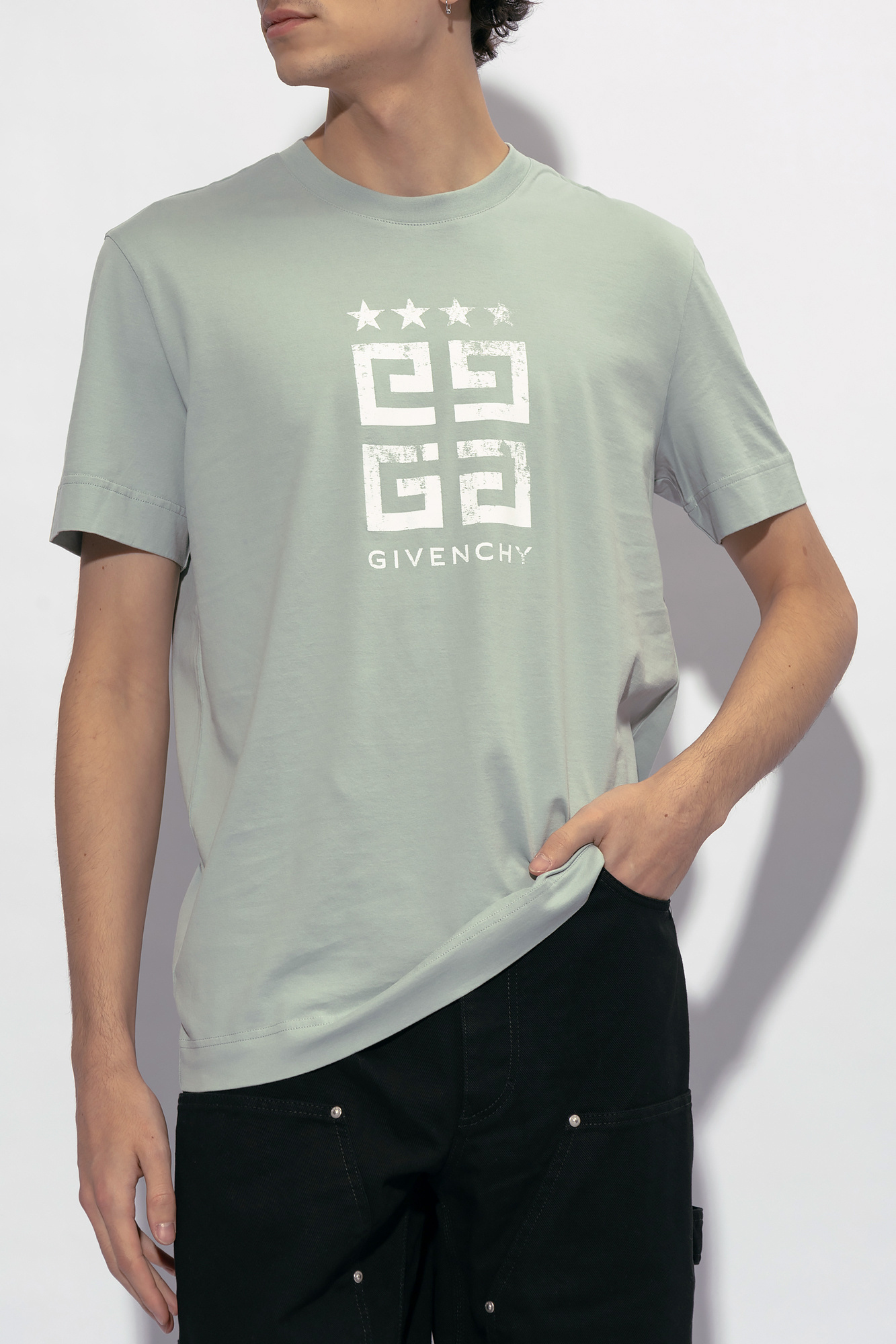 Givenchy Mineral Blue Cotton T-shirts And Polos In Blue