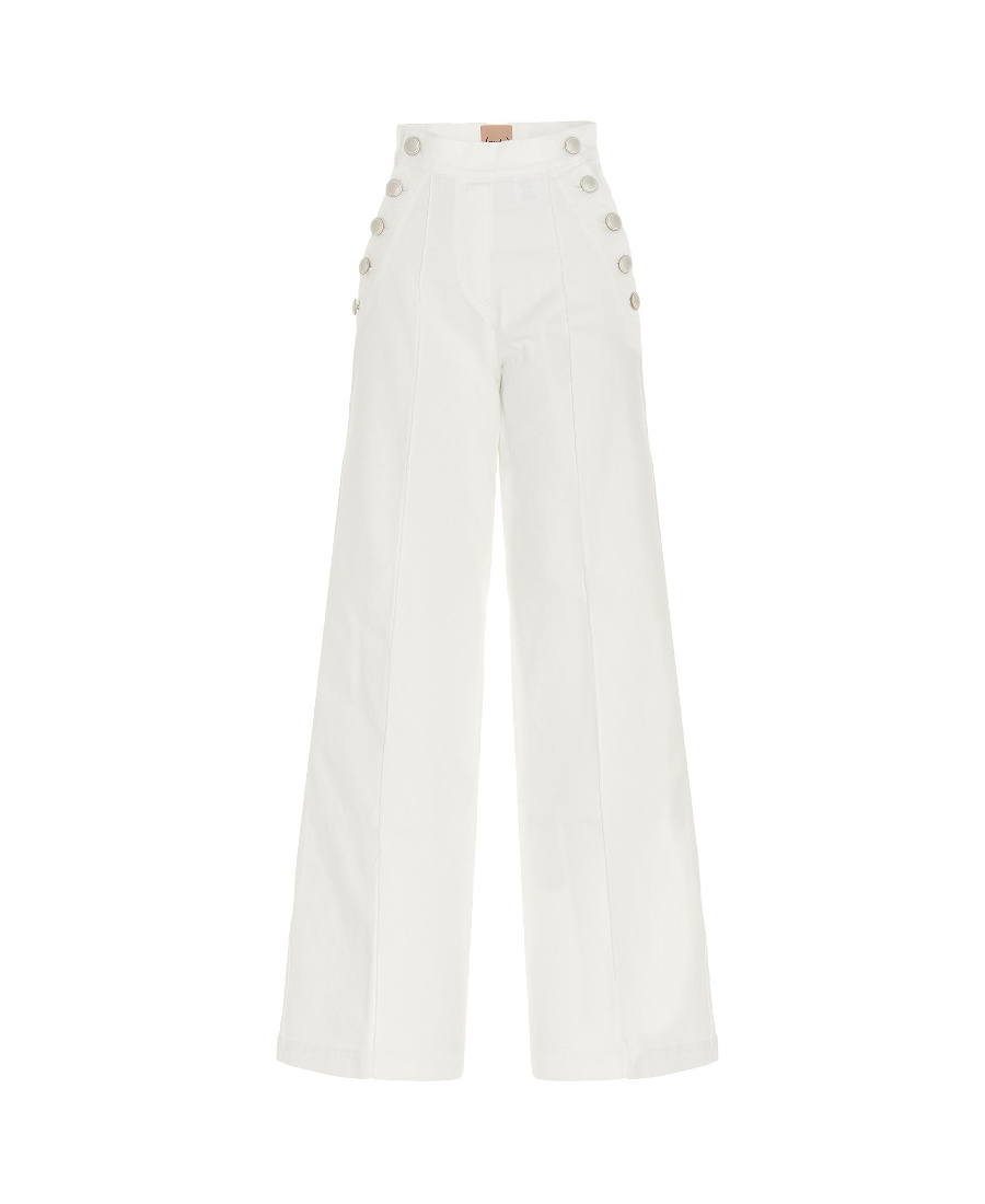 Nude High-waisted Button-detail Denim Trousers