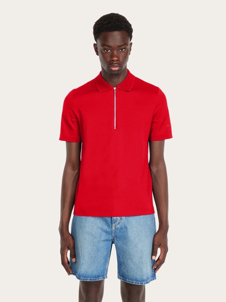 Ferragamo Zip Collar Polo Shirt In Red
