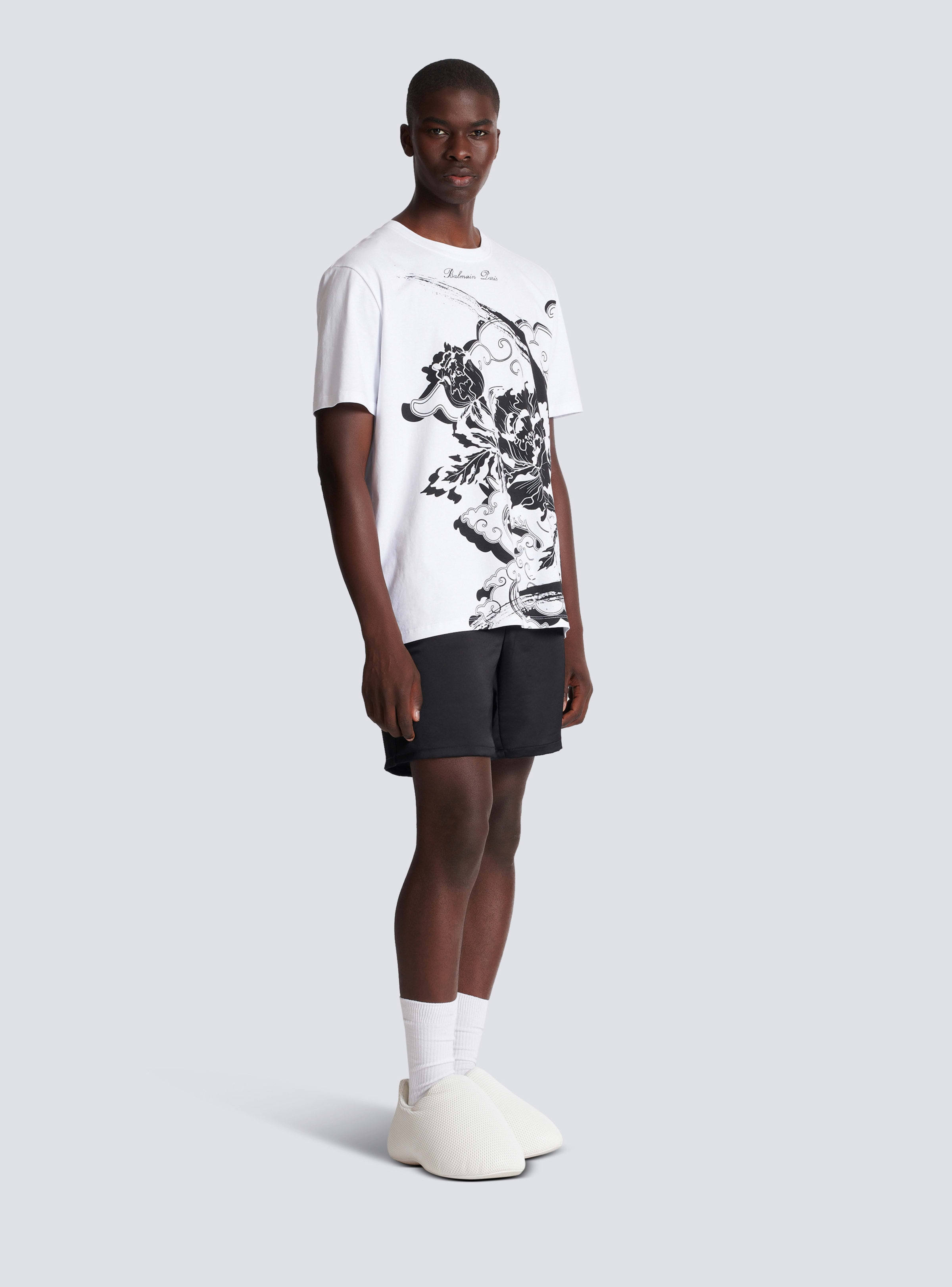 Balmain Flower-print Cotton T-shirt In White