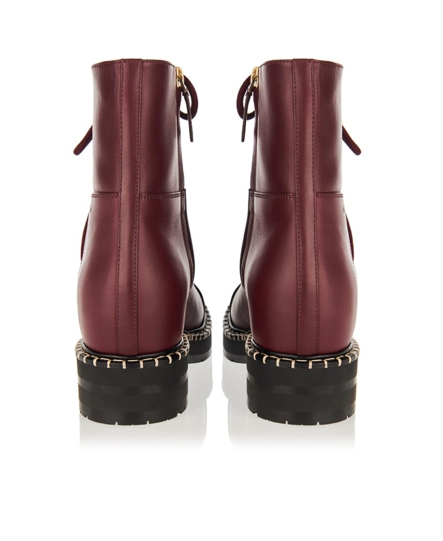 Chloé Noua Lace-up Leather Boots In Red