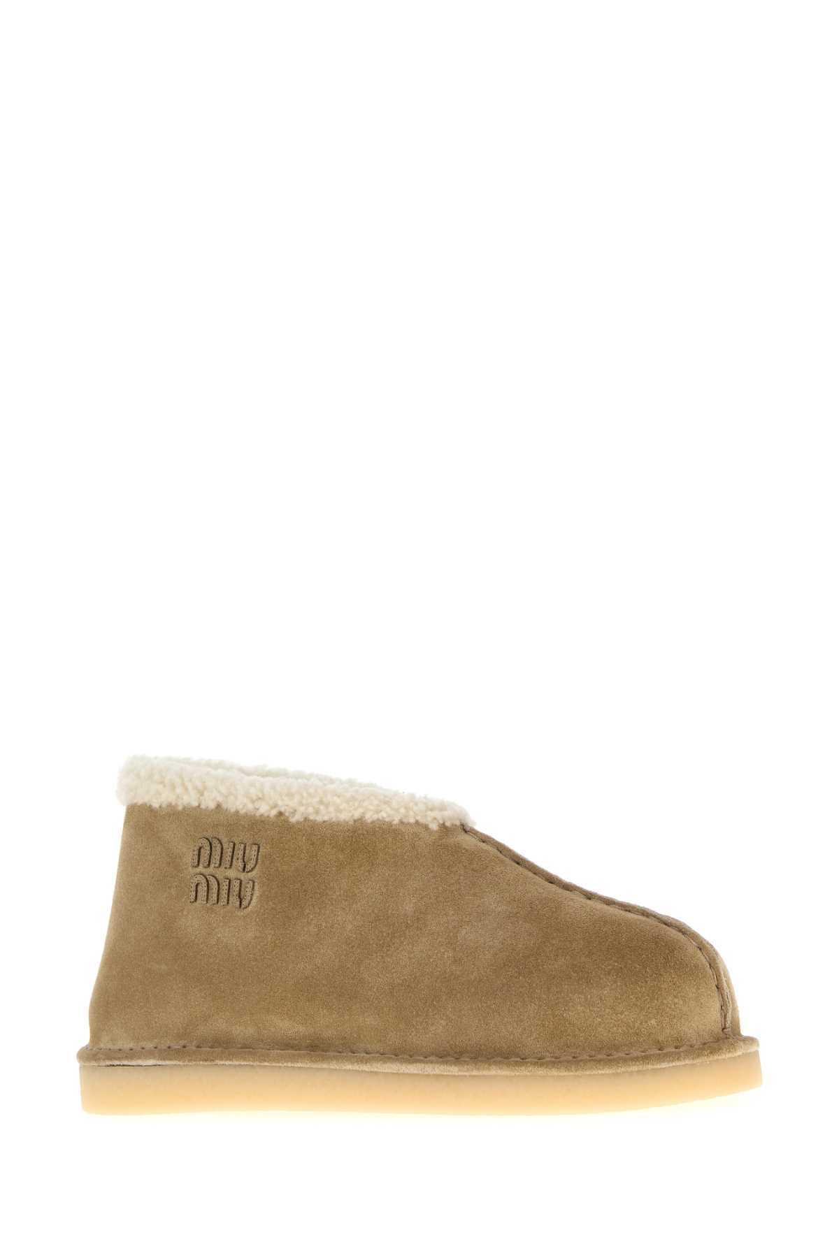 Miu Miu Suede Ankle Boots Rubber Sole In Brown