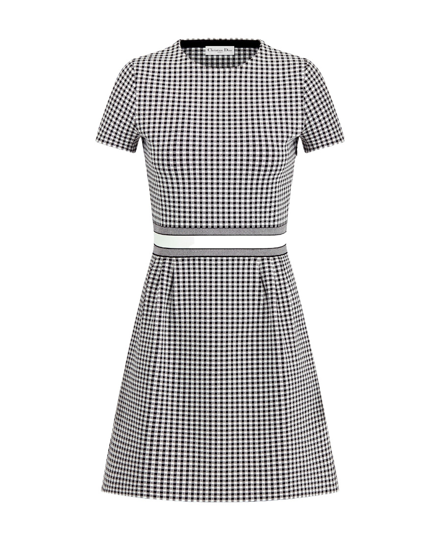 Dior Plaid Short-sleeved Dress In Gray