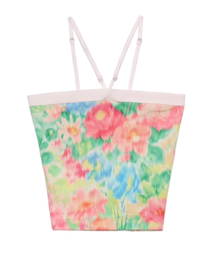 Prada Floral Print Cotton Spaghetti Strap Top In Green