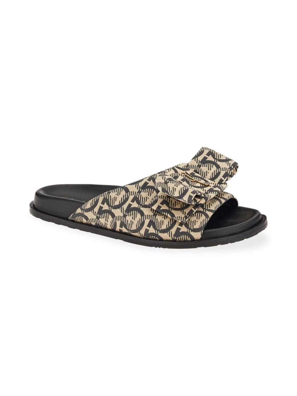 Ferragamo Virgil Gancio Jacquard Slide Sandals In Beige Canvas In Black