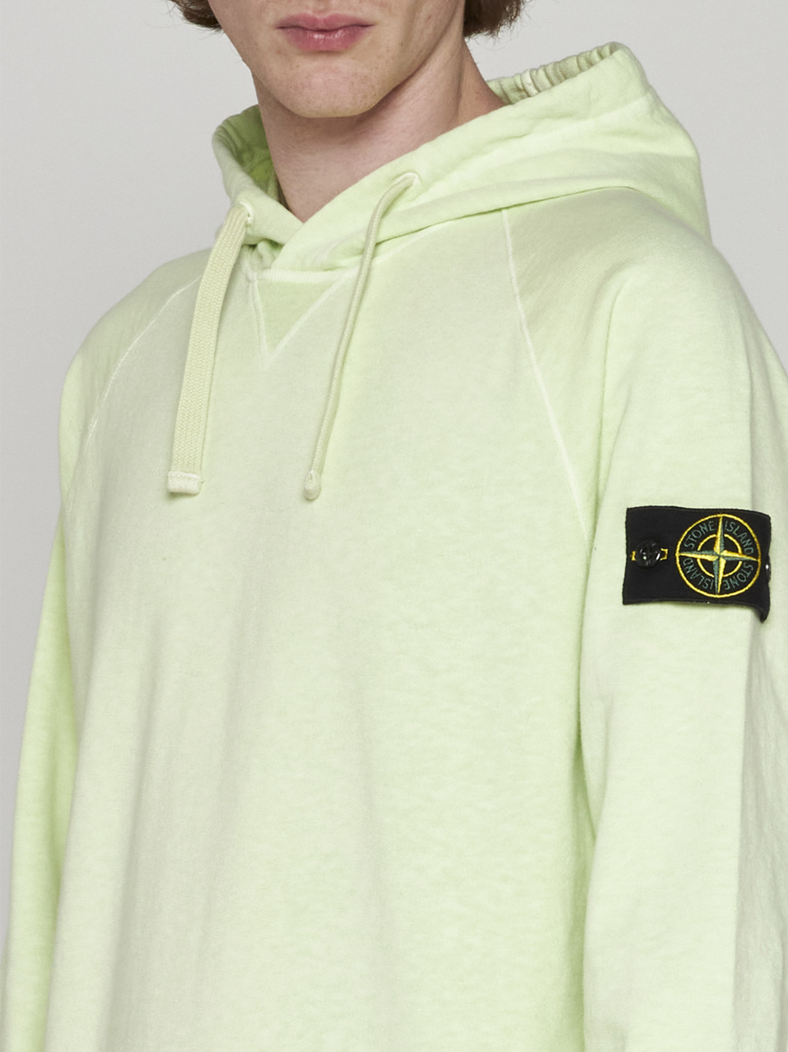 Stone Island Buttoned-patch Hooded Sweatshirt In Green