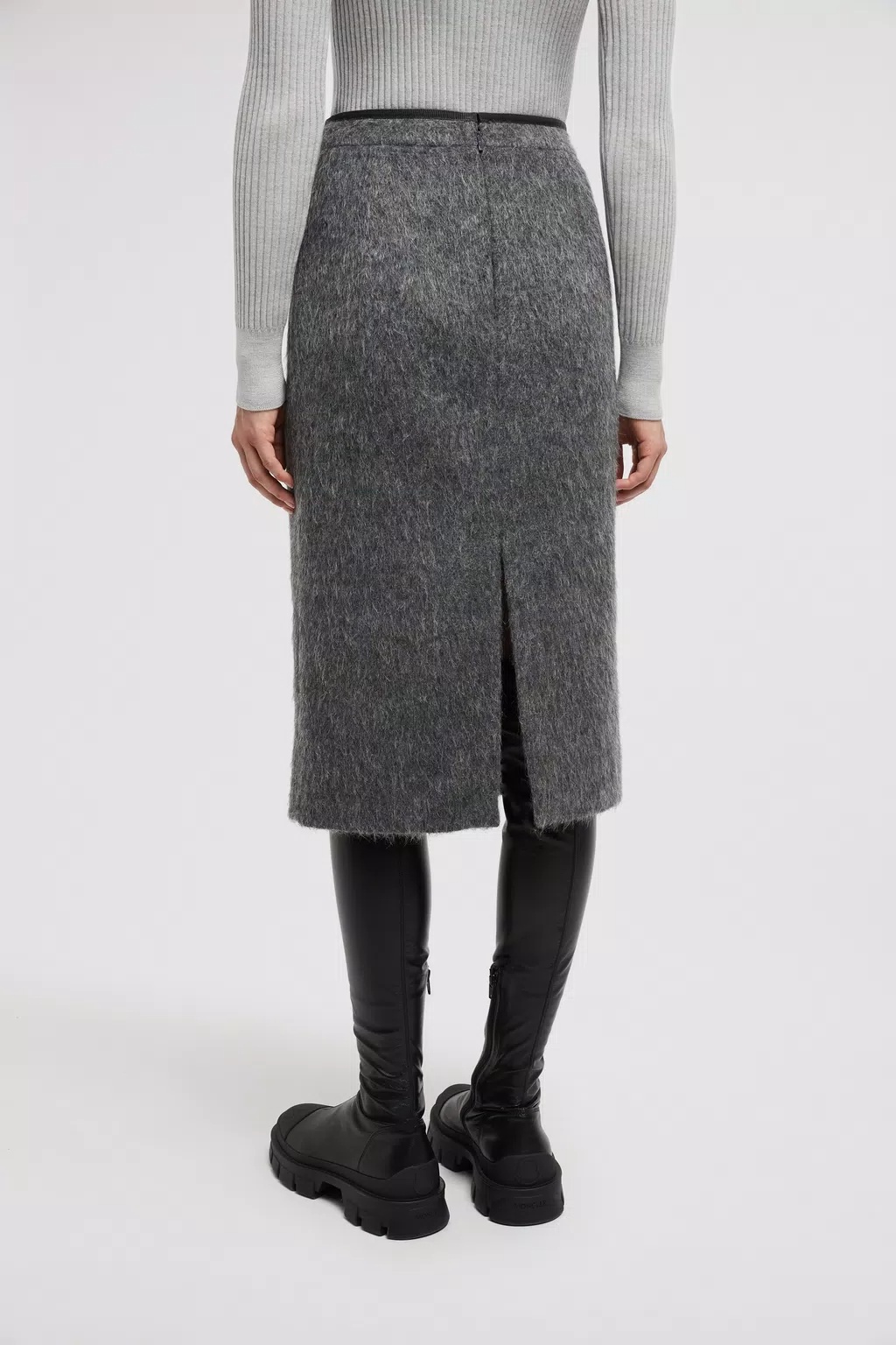 Moncler Brushed-effect Midi Skirt In Gray