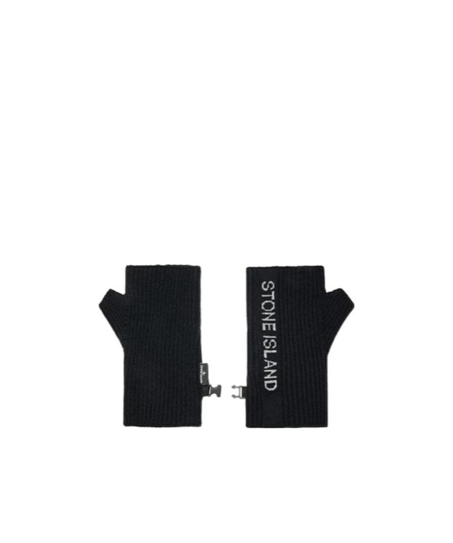 Stone Island Ribbed-knit Fingerless Gloves In Black
