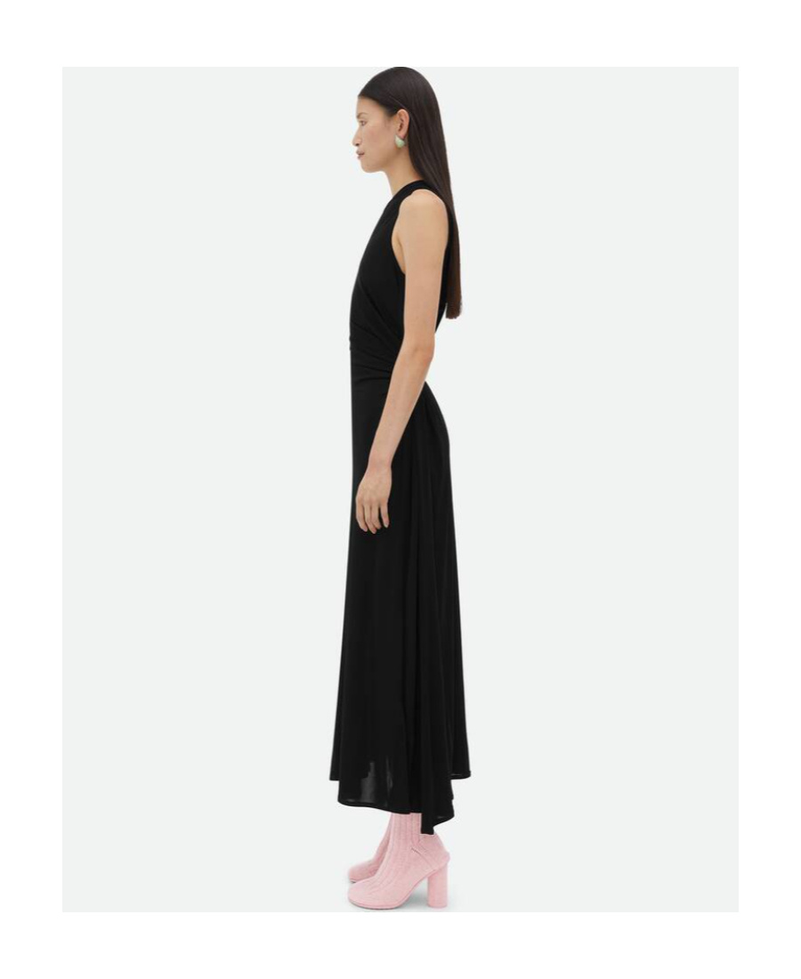 Bottega Veneta Long Dress In Viscose Jersey With Knot Ring In Black