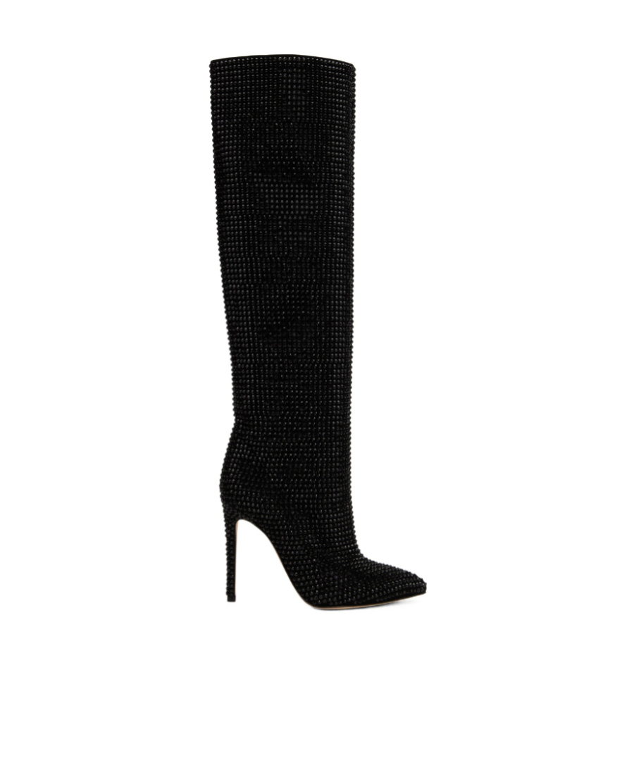 Paris Texas Holly Crystal-embellished Suede Knee Boots In Black