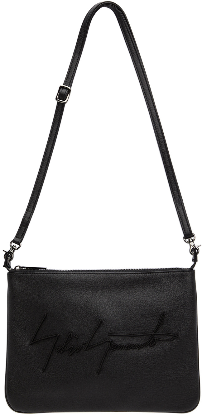 Yohji Yamamoto Logo-embroidered Leather Shoulder Bag In Black