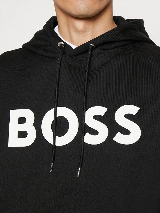 Shop Hugo Boss Logo-print Cotton Hoodie In Black