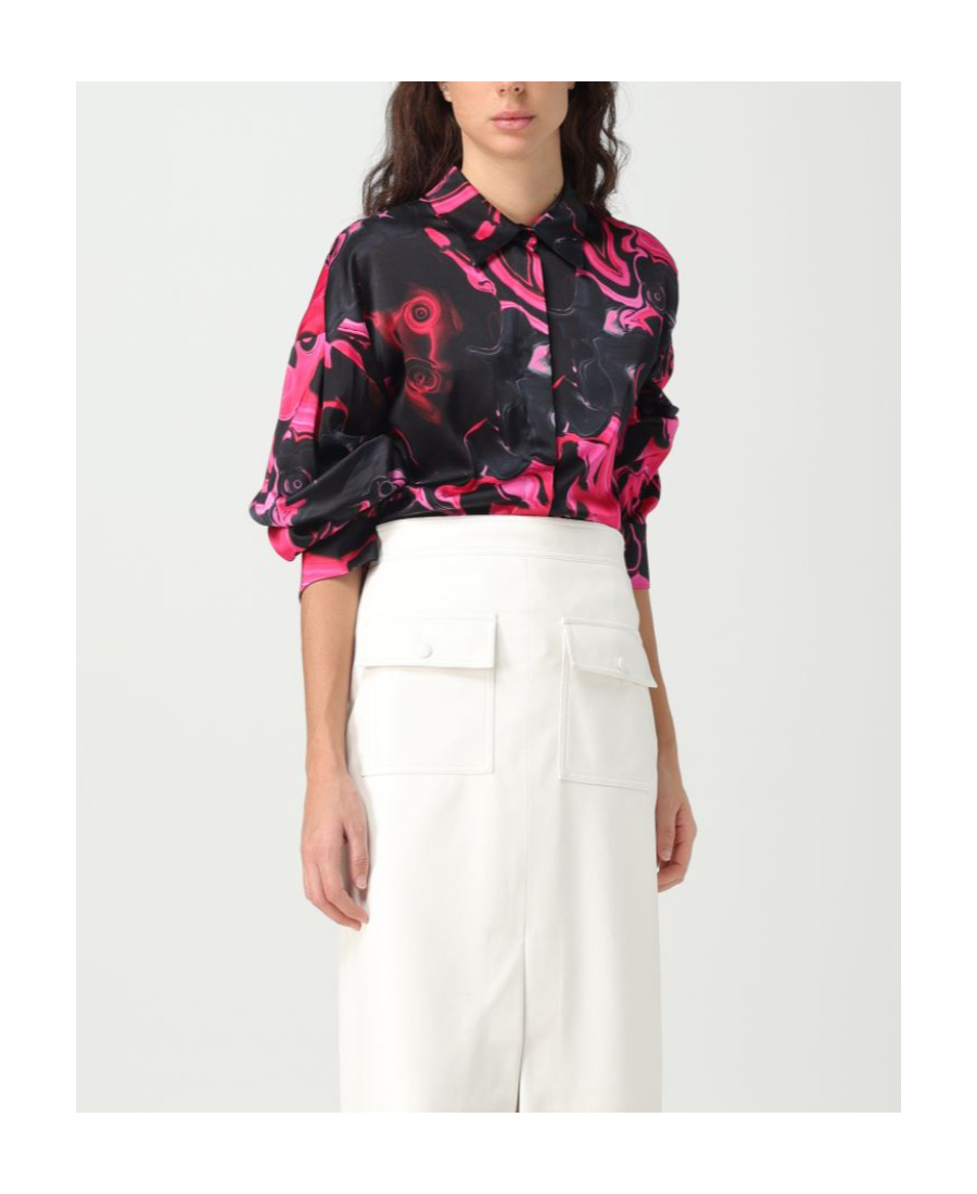 Msgm Magma-print Satin-finish Shirt In Black