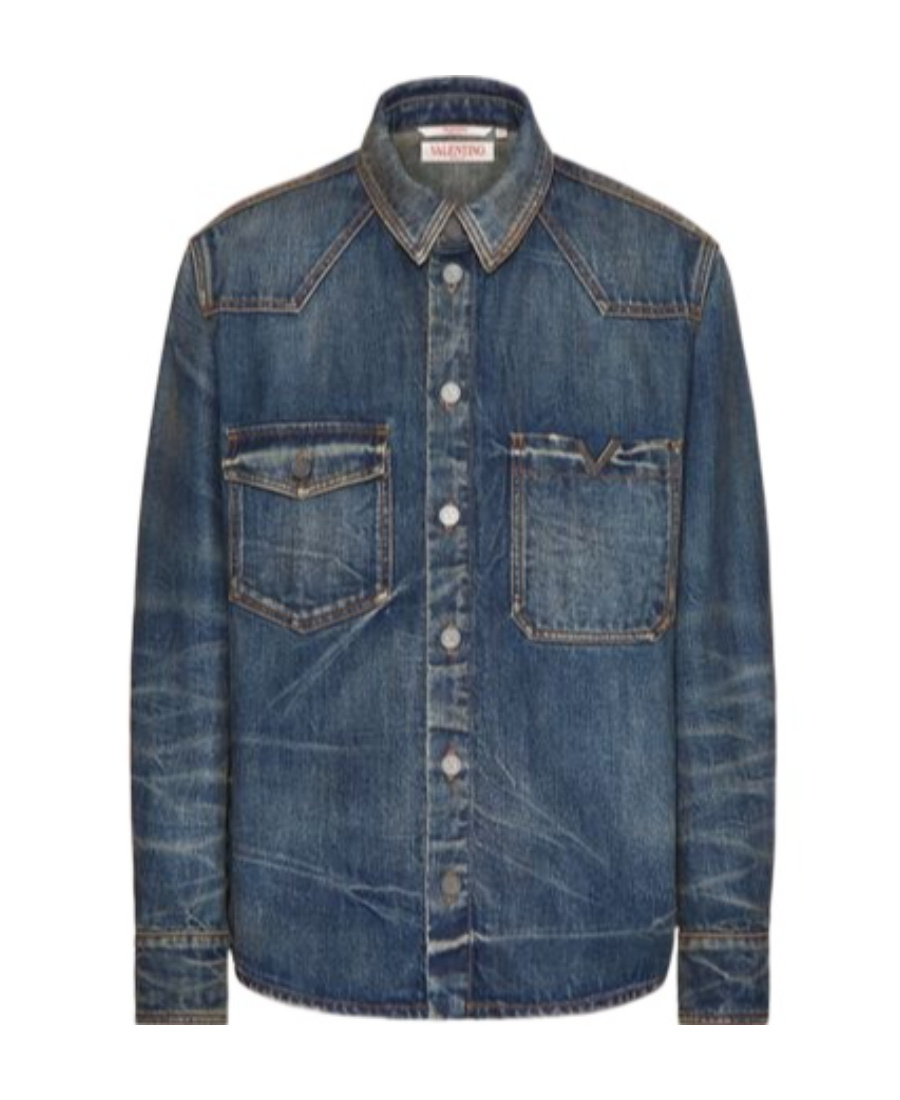 Valentino V-detail Denim Shirt In Blue