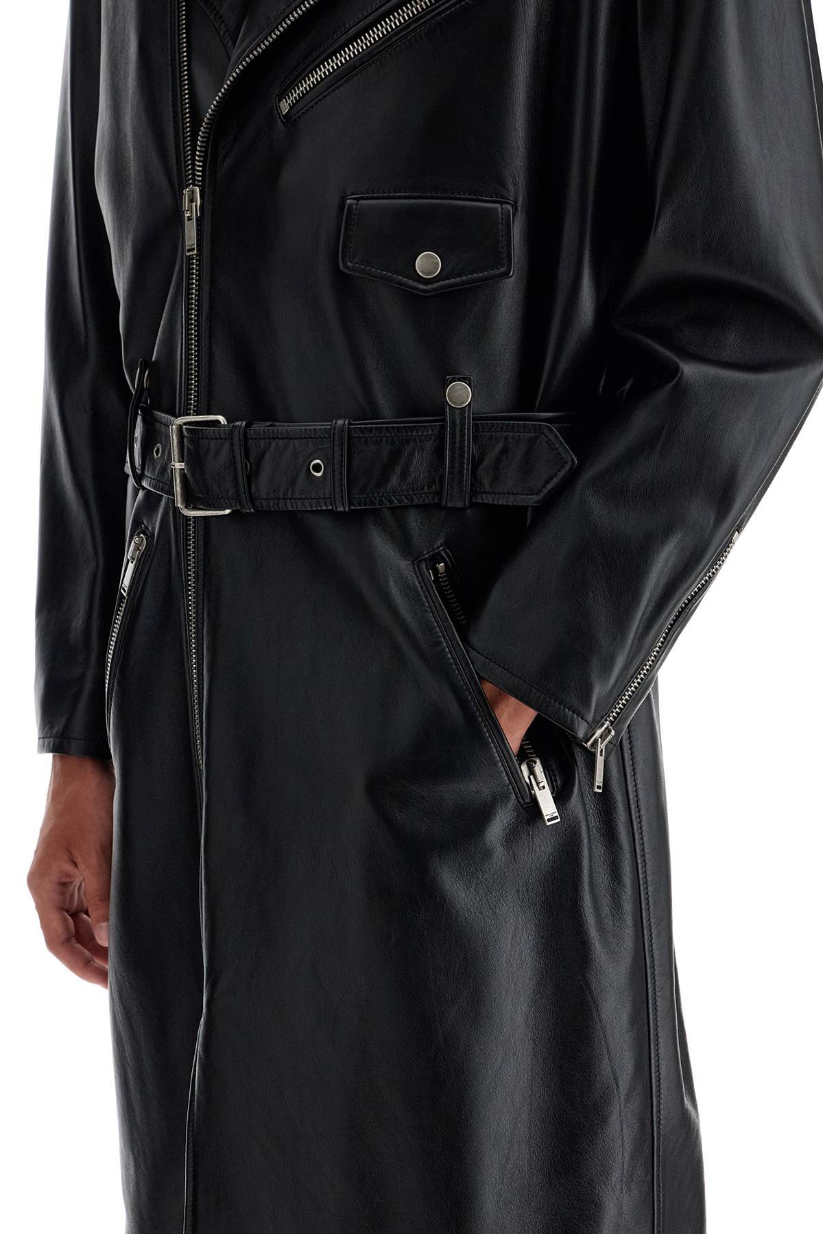 Saint Laurent Leather Coat In Black