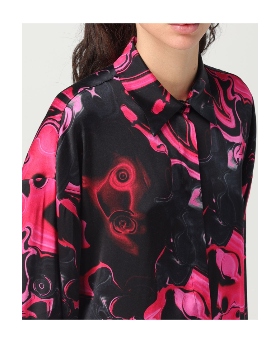 Msgm Magma-print Satin-finish Shirt In Black