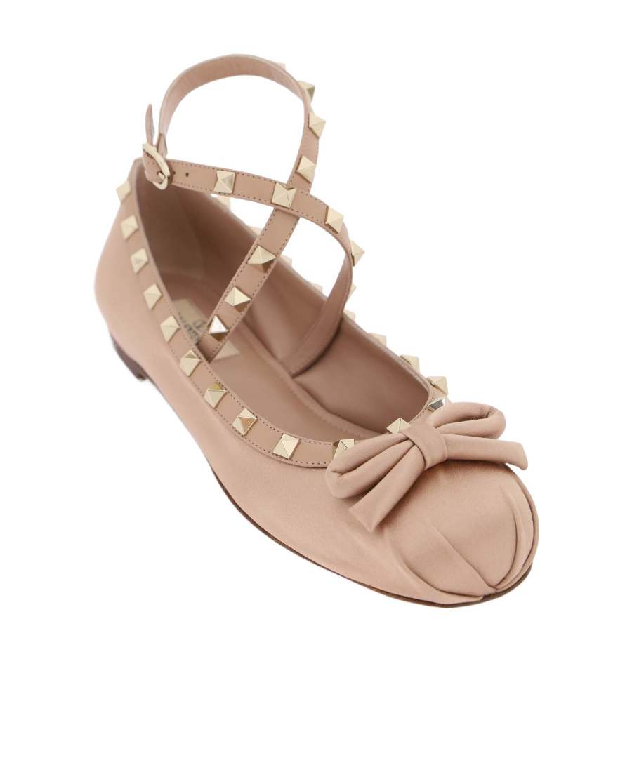 Shop Valentino Rockstud Satin Ballerina In Nude