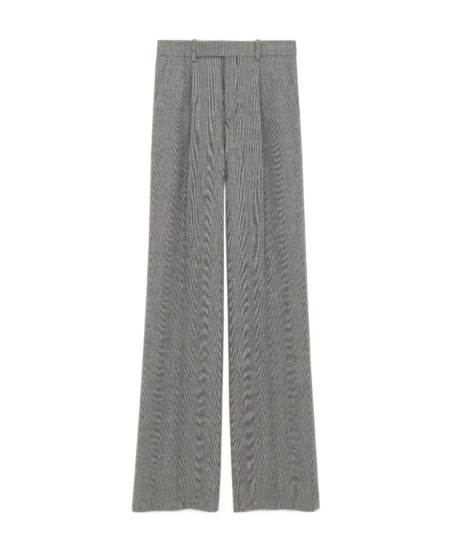Shop Saint Laurent Flared Pants In Prince Of Wales Flannel In Gray