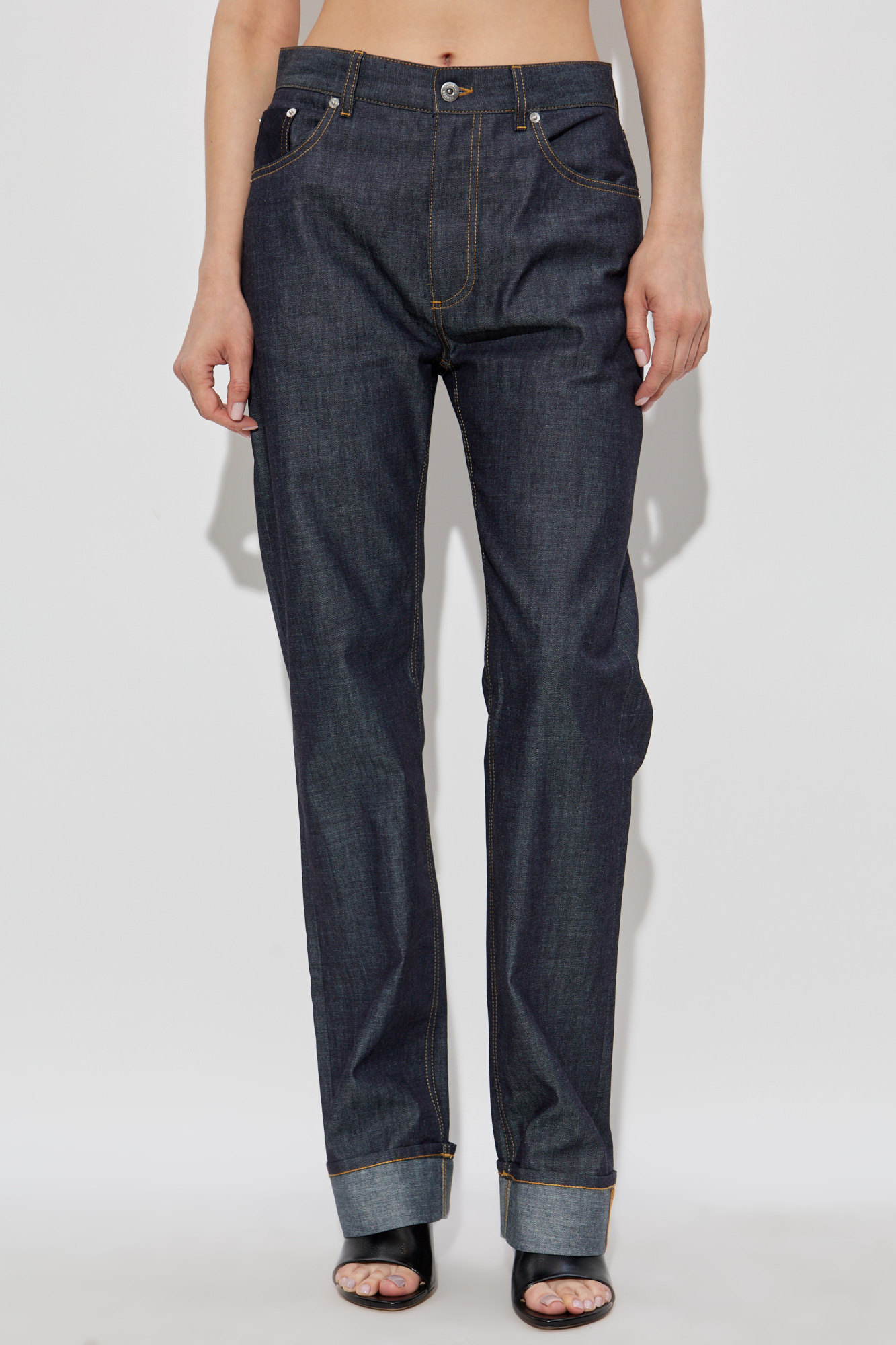 Bottega Veneta Womens Indigo Folded-cuffs Straight-leg Denim Jeans