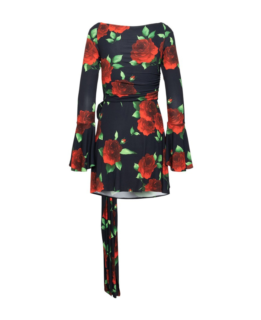 Magda Butrym Black Flared Mini-dress With Floral Print All-over In Viscose Woman In Black