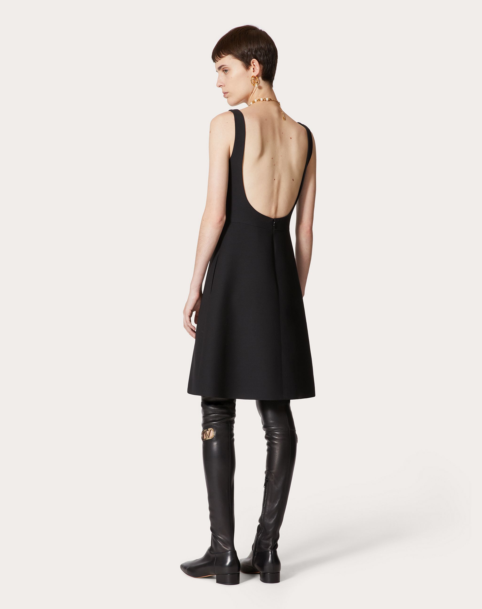 Valentino Open-back Wool And Silk-blend Crepe Mini Dress In Black