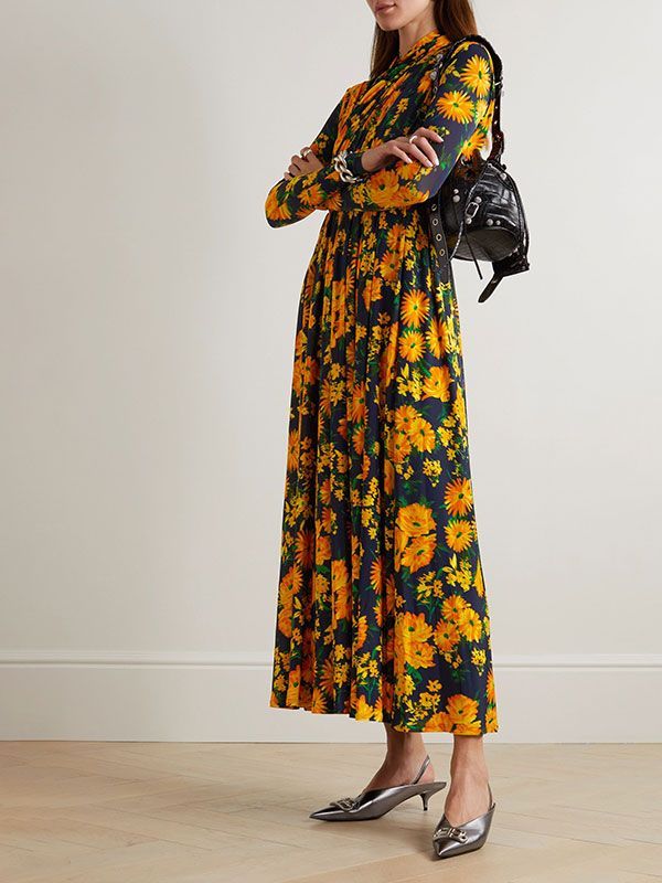 Balenciaga Layered Floral-print Stretch-jersey Playsuit In Black