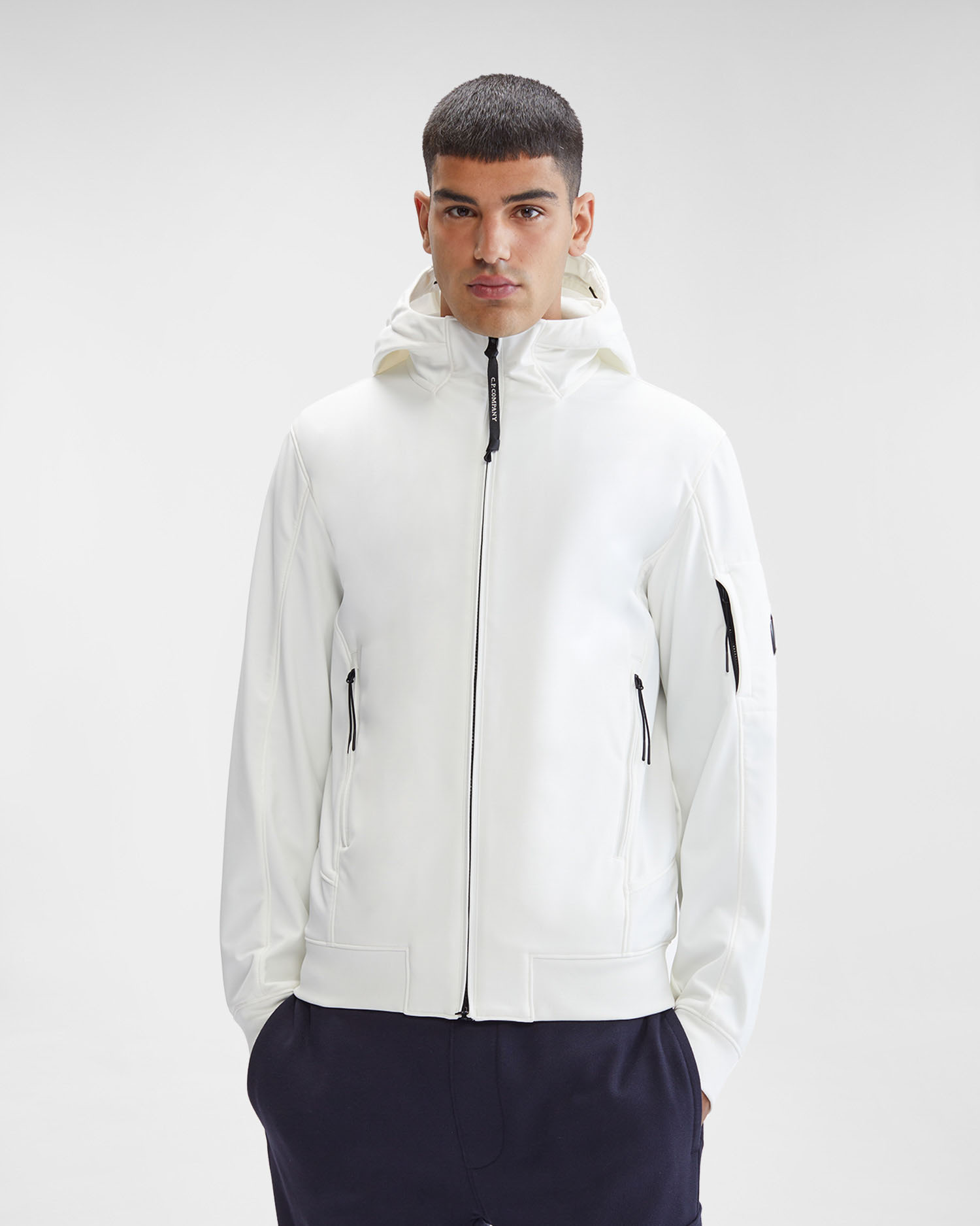C.p. Company Lens-detail Zip-up Hooded Jacket In White